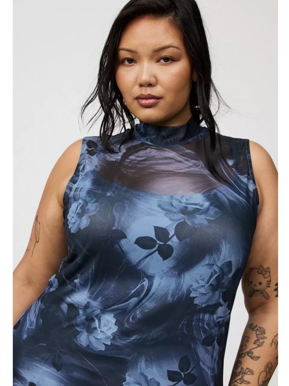 NWT Torrid 2 Floral Blue Maxi Mock-Neck Column Dress 2X 18 20 - Picture 3 of 13